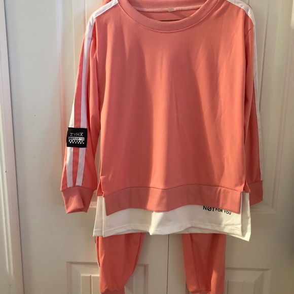 Wanyucl salmon colored casual 2 piece jogger set - Picture 2 of 4